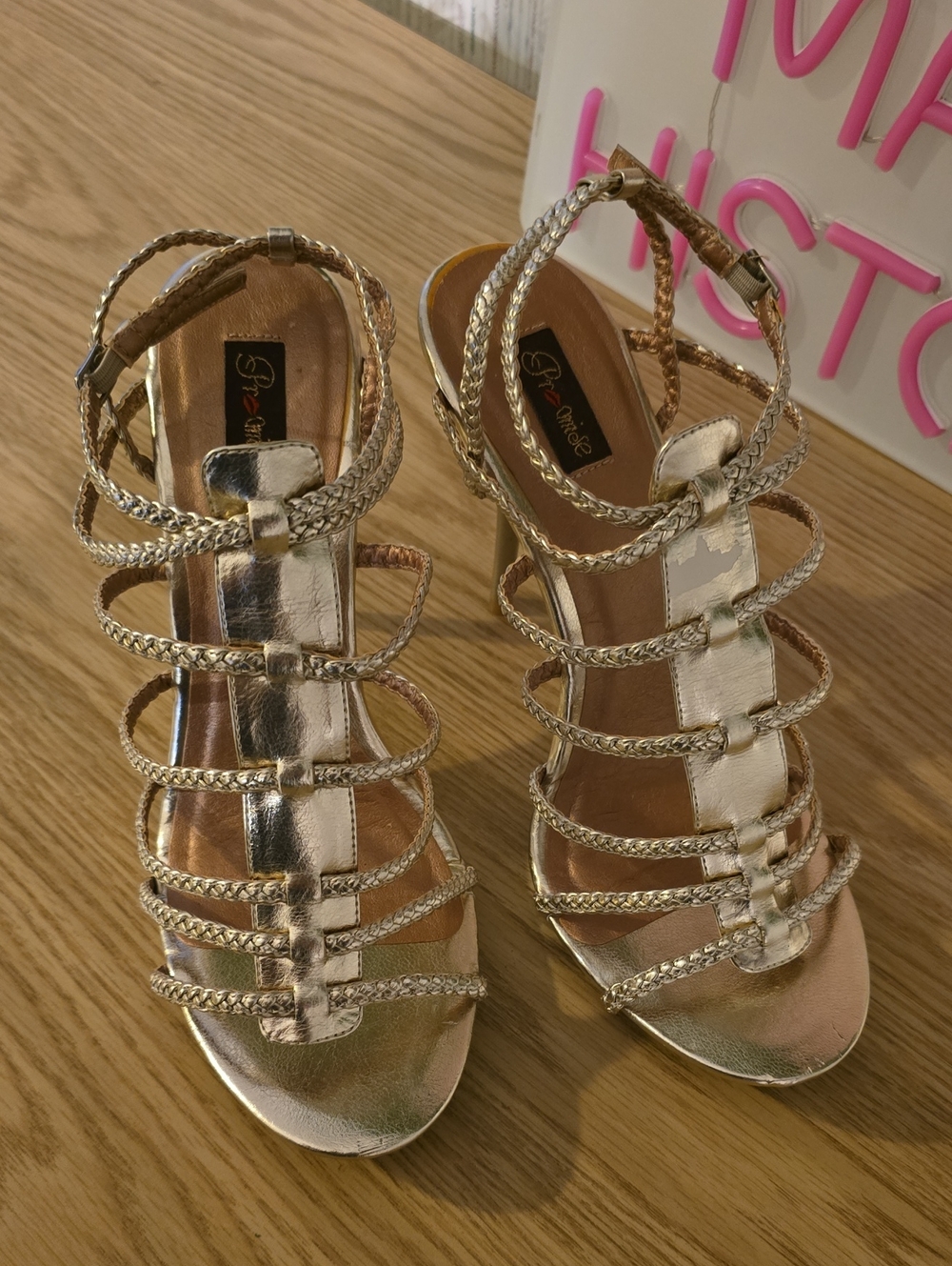 Promise Metallic Gold Braided Strap Heeled Sandals